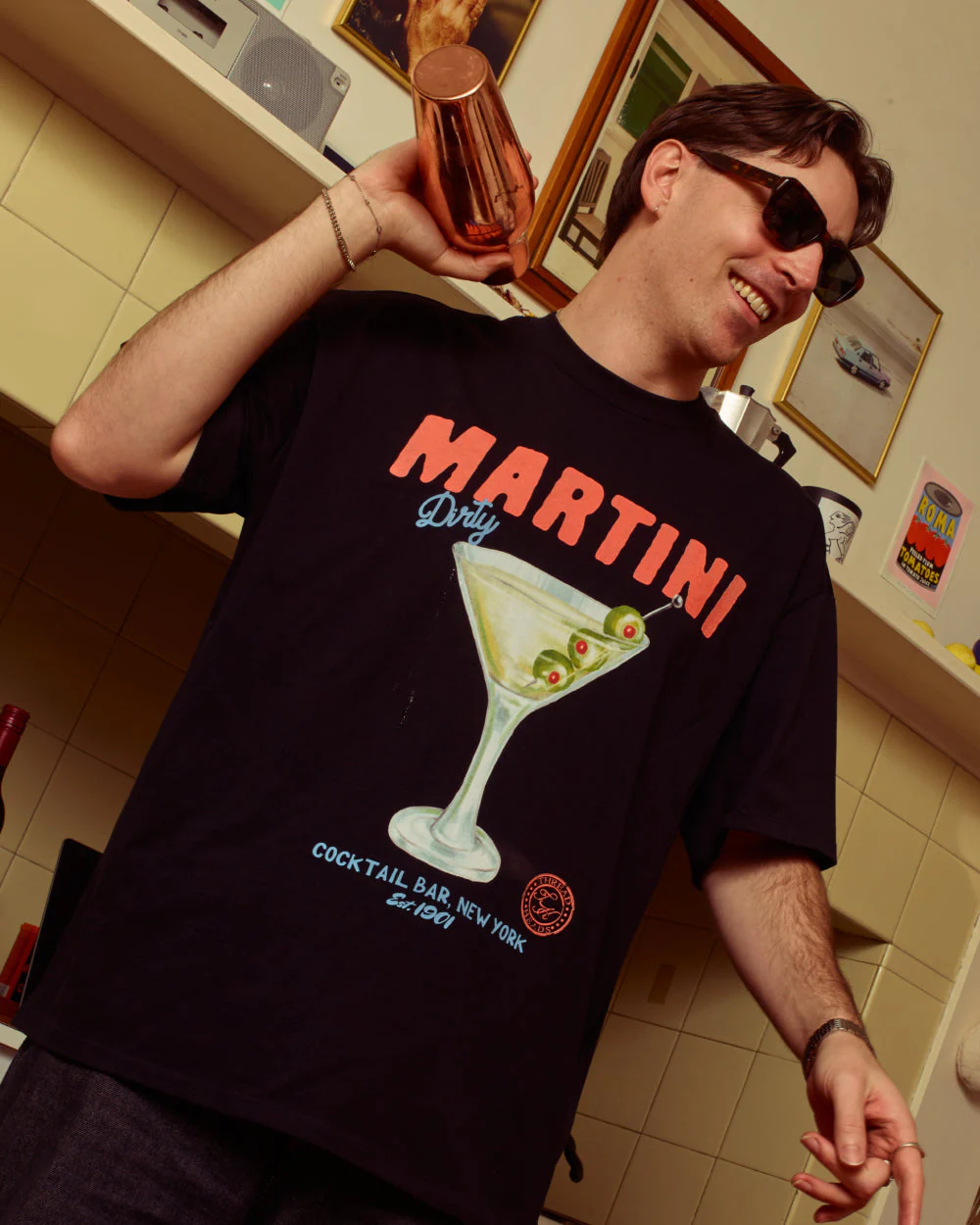 Martini Dirty Cocktail Club Oversized T-Shirt- Vintage Graphic